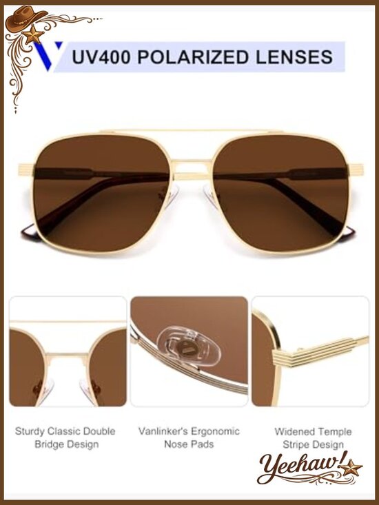 Polarized Square Aviator Sunglasses UV Protection for Men Women Driving main image 6
